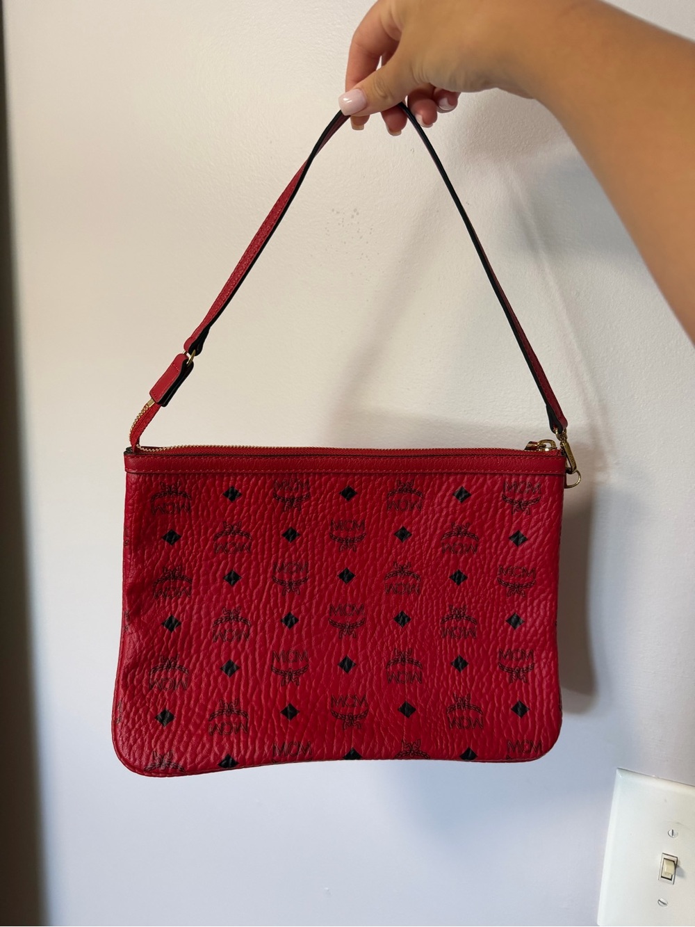 MCM Red Leather Wristlet Bag
